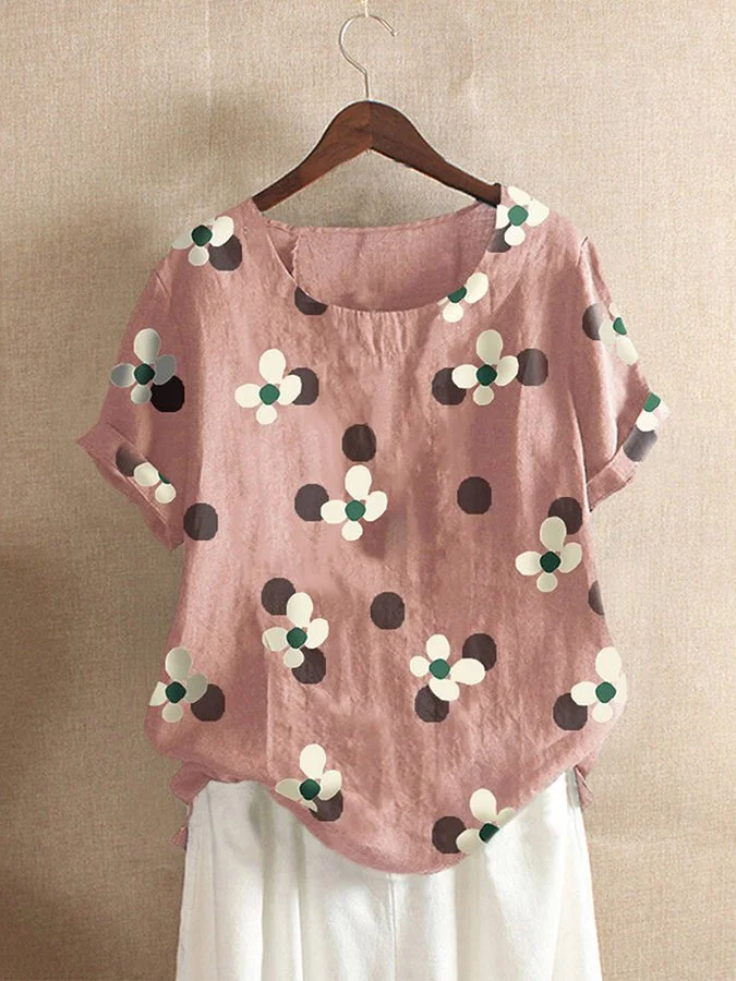 Women's Floral Printed O-Neck Short Sleeve Cotton top