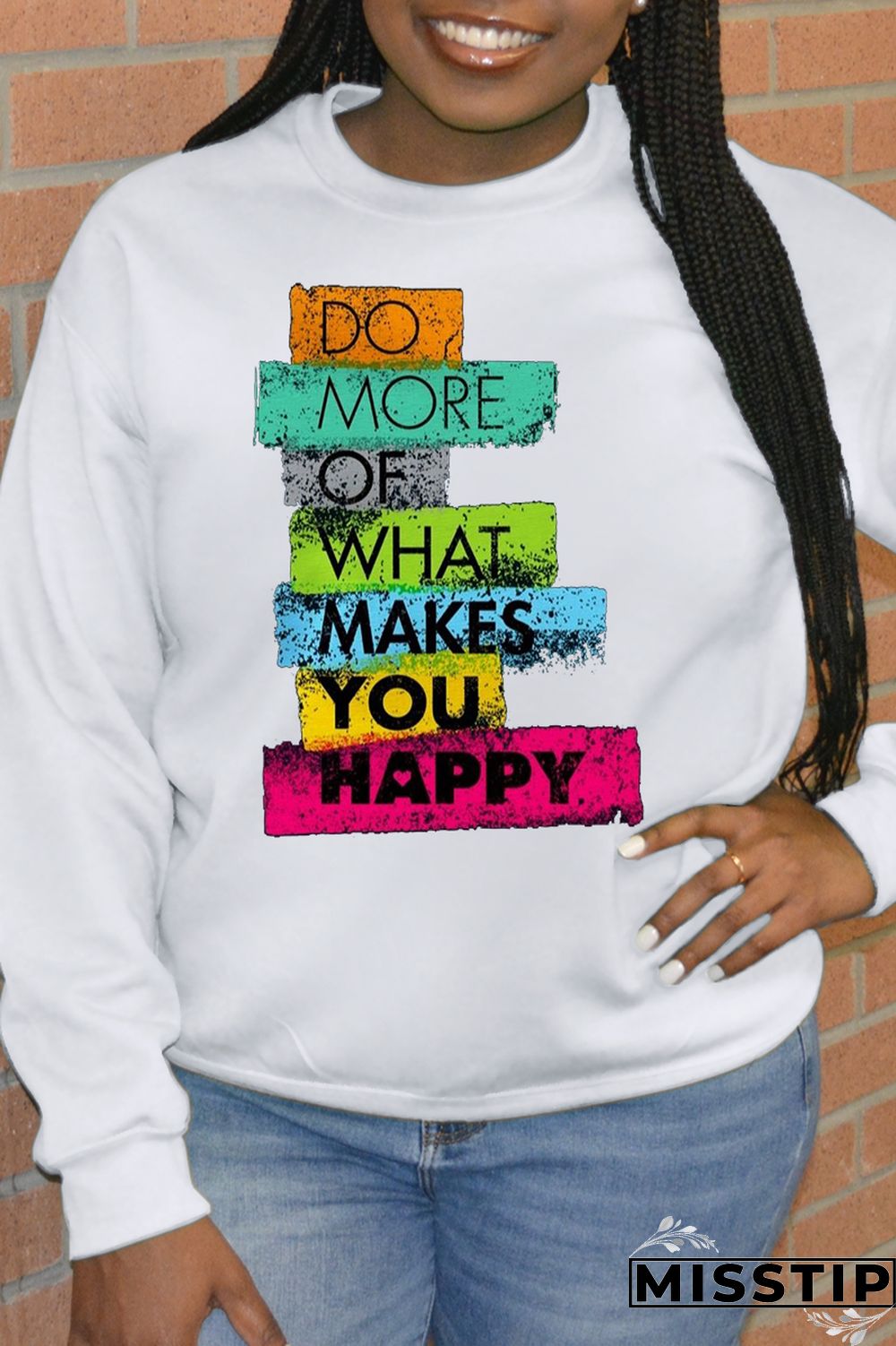 Black Daily Print Patchwork Letter O Neck Tops