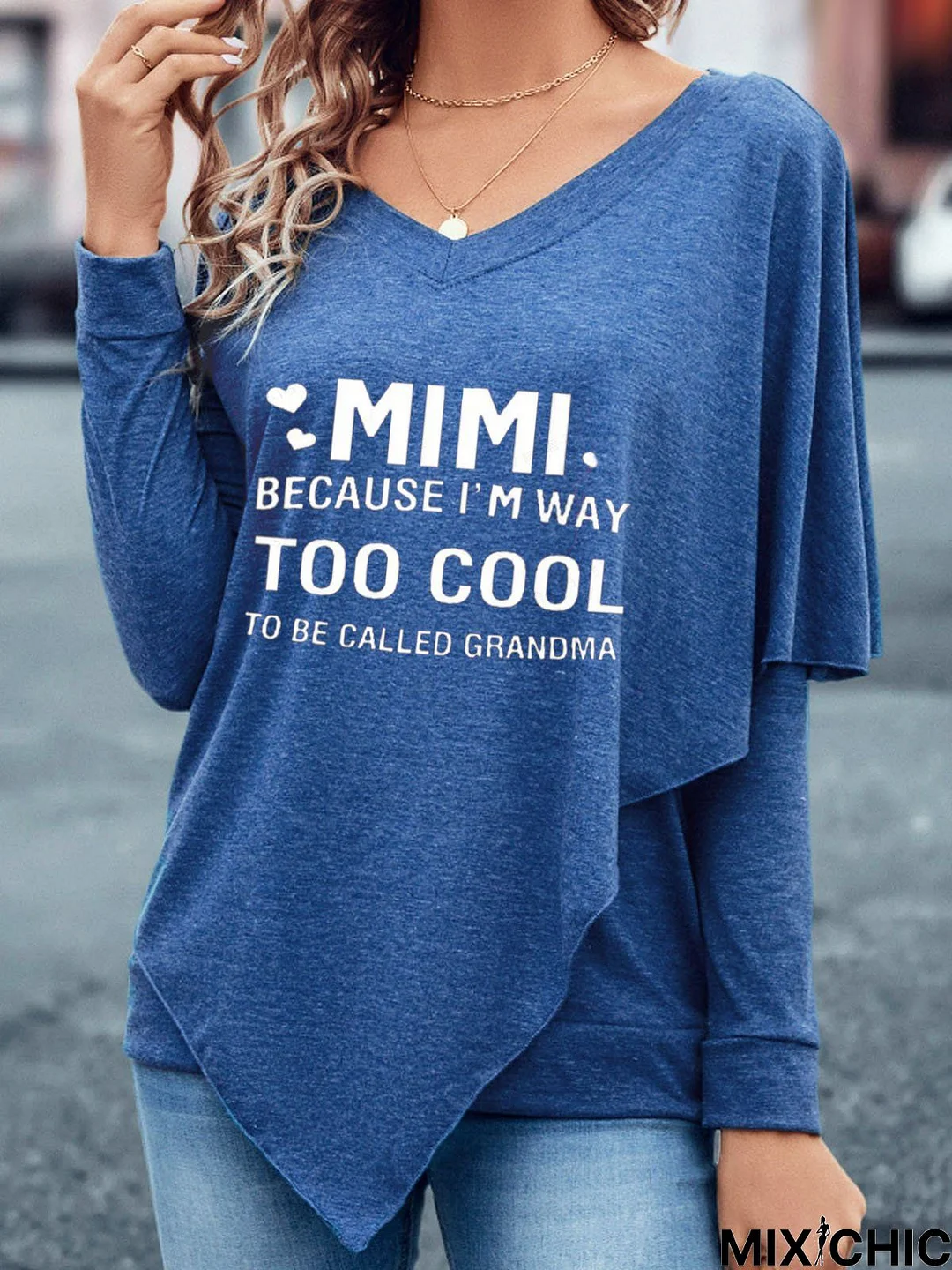 Casual Text Letters Printed Irregular hem T-Shirt