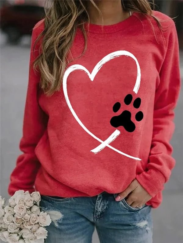 Women's Heart Paw Print Casual Sweatshirt