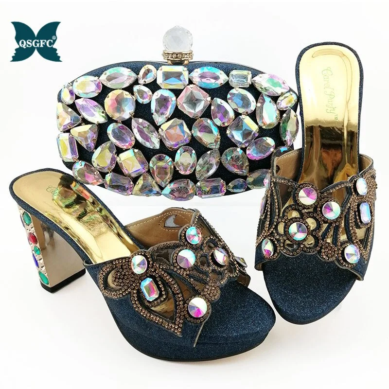2020 Fashion Italian design Ladies Shoes with Matching Bags African Nigerian Women Wedding Shoes and Bag Set in Sky Blue Color