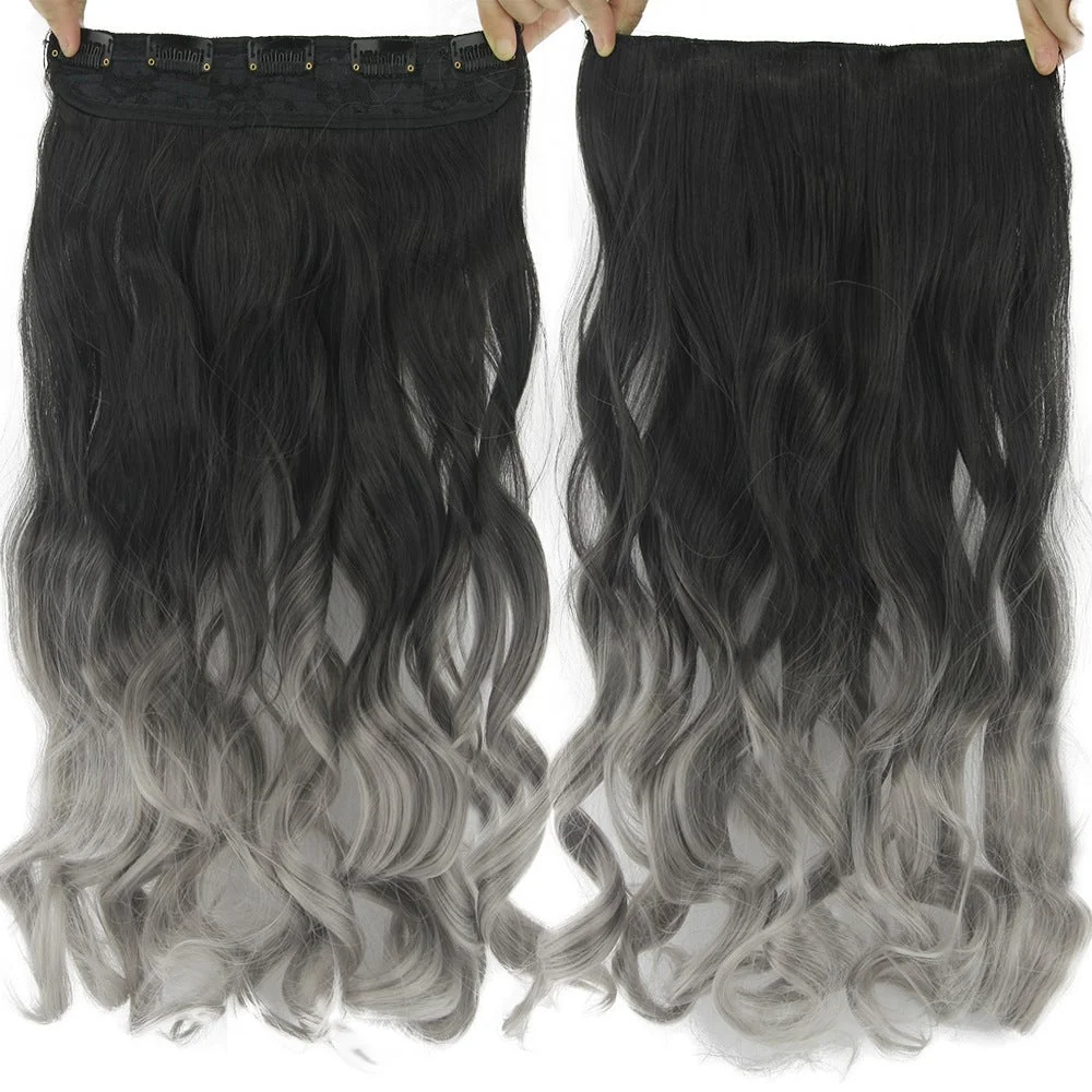 Spot Wig Wholesale Grandma Grey Five Clip Hair Piece Silver Grey Traceless Hair Piece Black Grey Gradient Hair Curtain