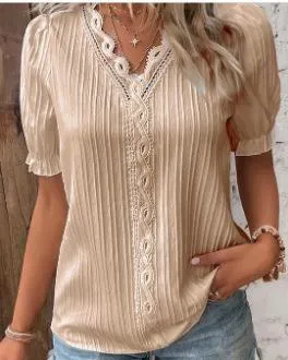 Uveng Uveng Summer New Holiday Fashion Hollow Short-Sleeved Women's Shirt