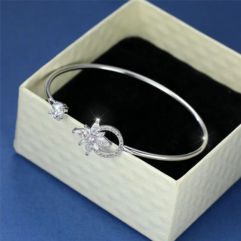 Minimalist Female White Zircon Bracelet Cute Silver Color Adjustable Bracelets For Women Charm Crystal Star Chain Bracelet