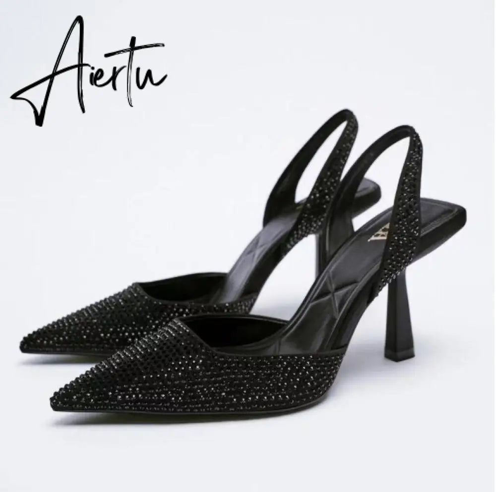 Aiertu New Women's Closed Toe Red Single Shoes with Stiletto Heel Mid-heeled Fashion Sandals with Hollow Pointed Toe Shoes Aiertu