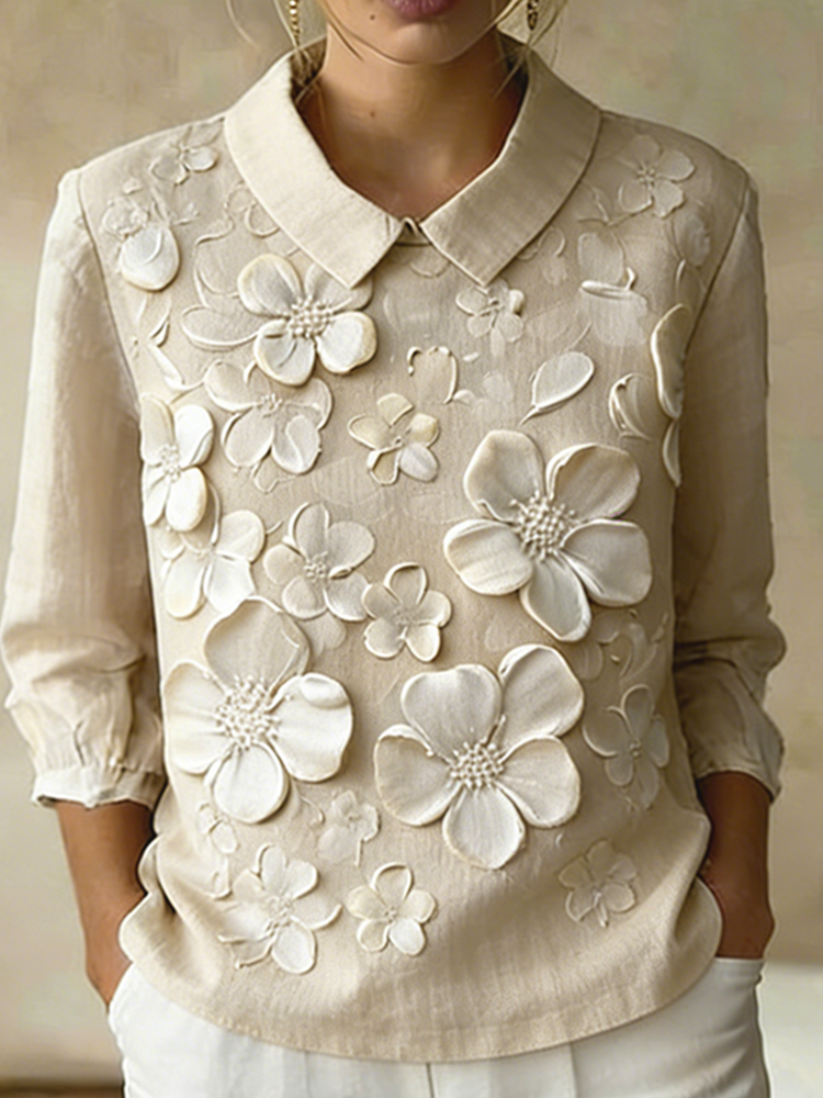 Plant Flower Embroidery Design Linen Shirt elevenforest