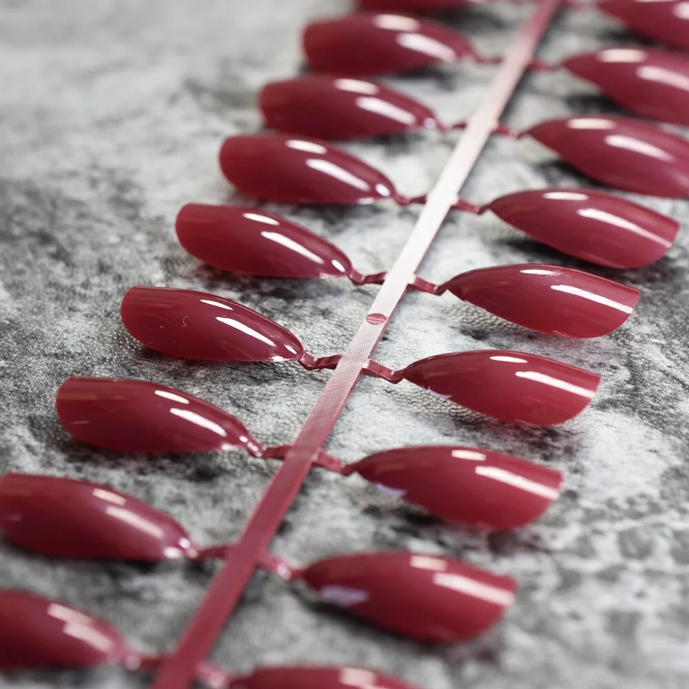 True Color Fashion Fake Nails Jujube Dark Red Stiletto Press On Nails DIY Manicure Tips Full Wrap Many colors 24pcs/kit-Nail Inspo
