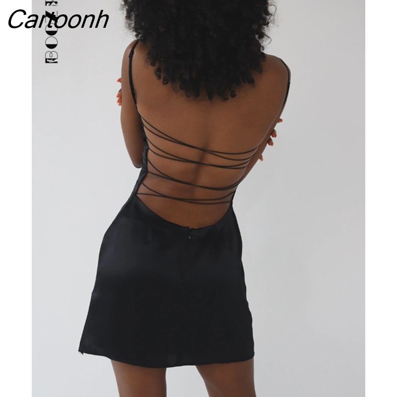 Cartoonh Sexy Cross Bandage Backless Spaghetti Strap Dress for Women Black Dress Club Party Summer 2023 Sleeveless Mini Dresses