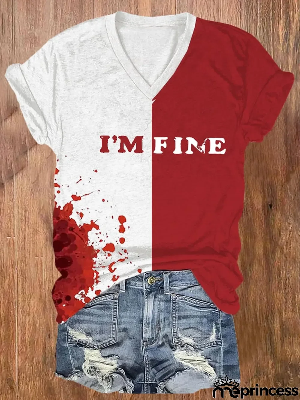 Women'S Bloodstain I'm Fine Print T-Shirt