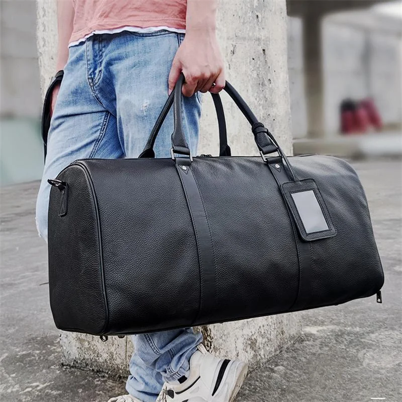 Large Capacity Travelling Simple Style Handy Trendy Leather Chunky Duffel Bag