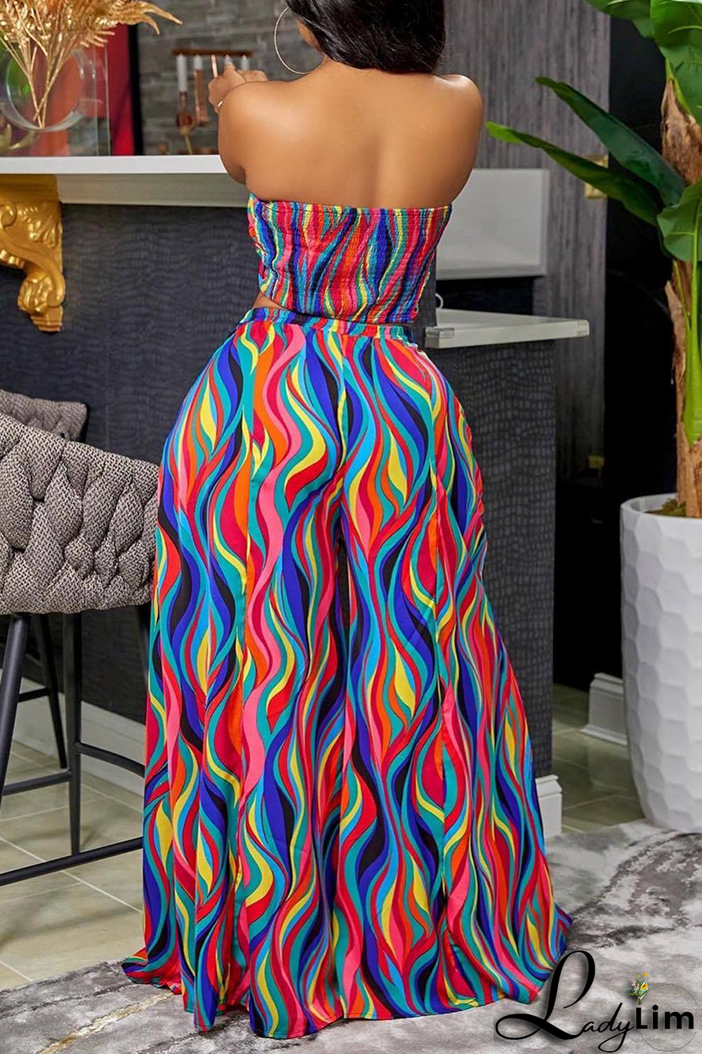 Colour Sexy Print Patchwork Strapless Sleeveless Two Pieces