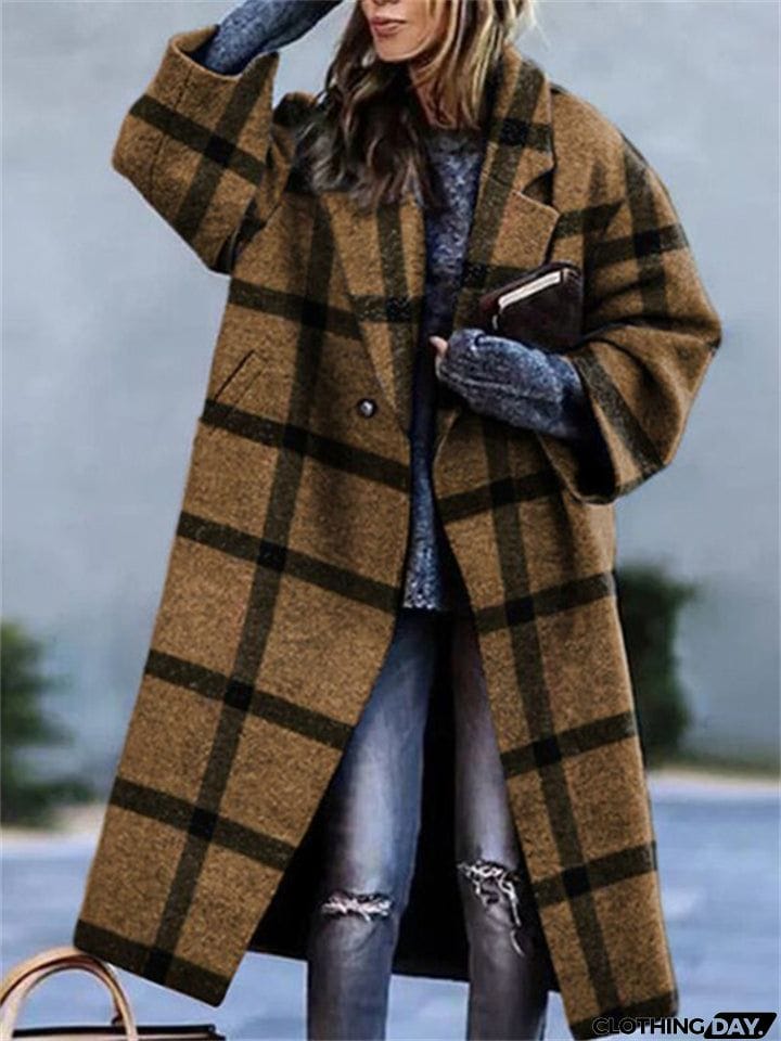 Women's Fashion Lapel Collar Woollen Long Coats for Winter
