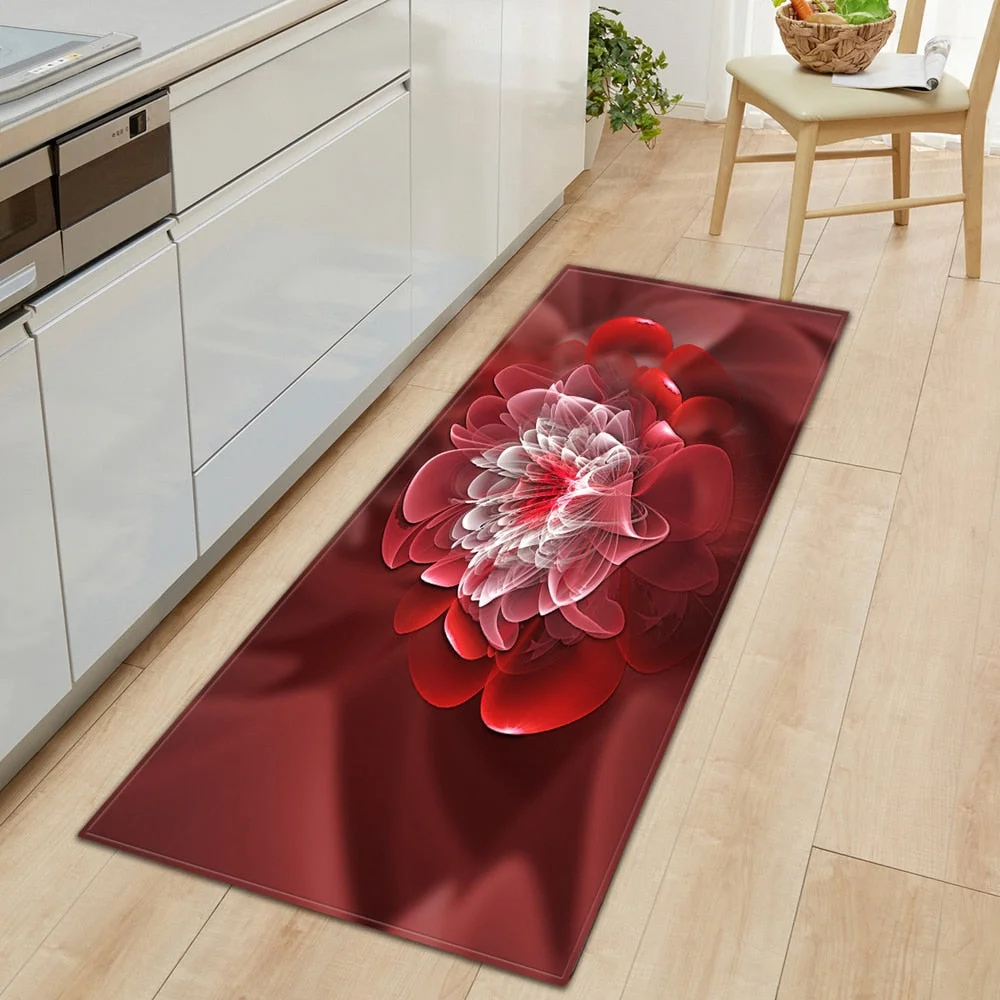 Kitchen Carpet Bedroom Living Room Hallway Floor Rug Home Anti-slip Entrance Doormat 3D Flowers Pattern Decorations Bedside Mat