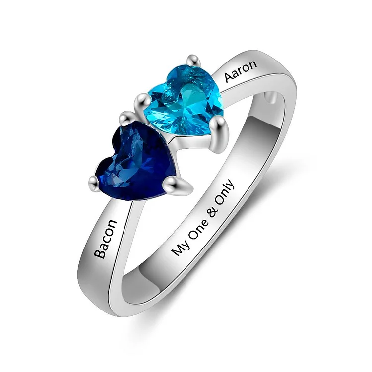 Heart of Heart Promise Ring Personalized with 2 Birthstones Engraved 2 Names Mother Ring