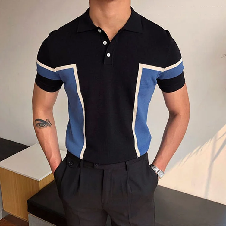 Streetwear Classic Button Short Sleeve Men's Polo Knit Shirts at Hiphopee