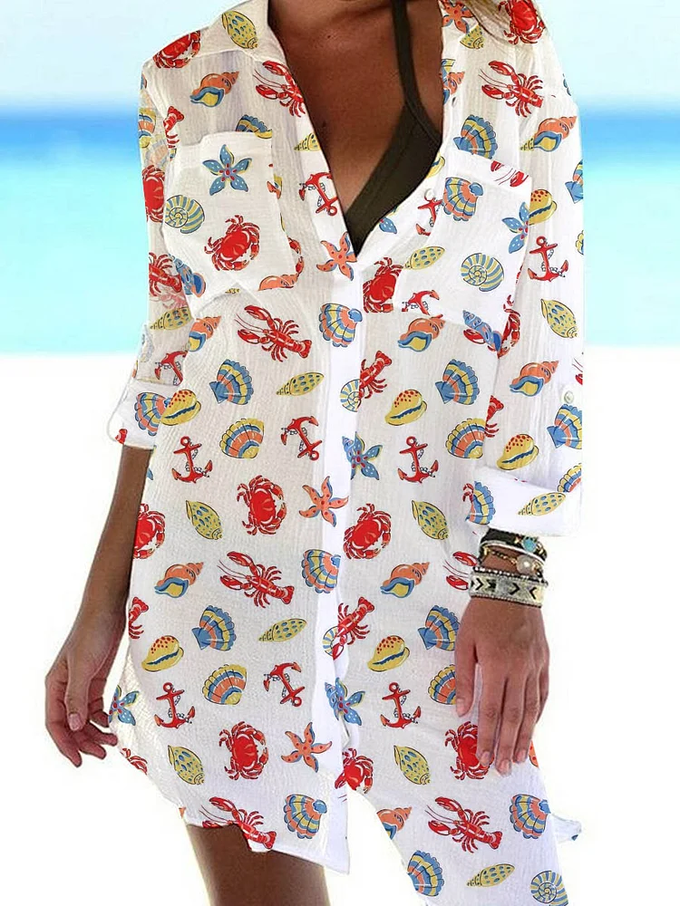 Women's Shell Crayfish Pattern Casual Dress Shift Dress Mini Dress