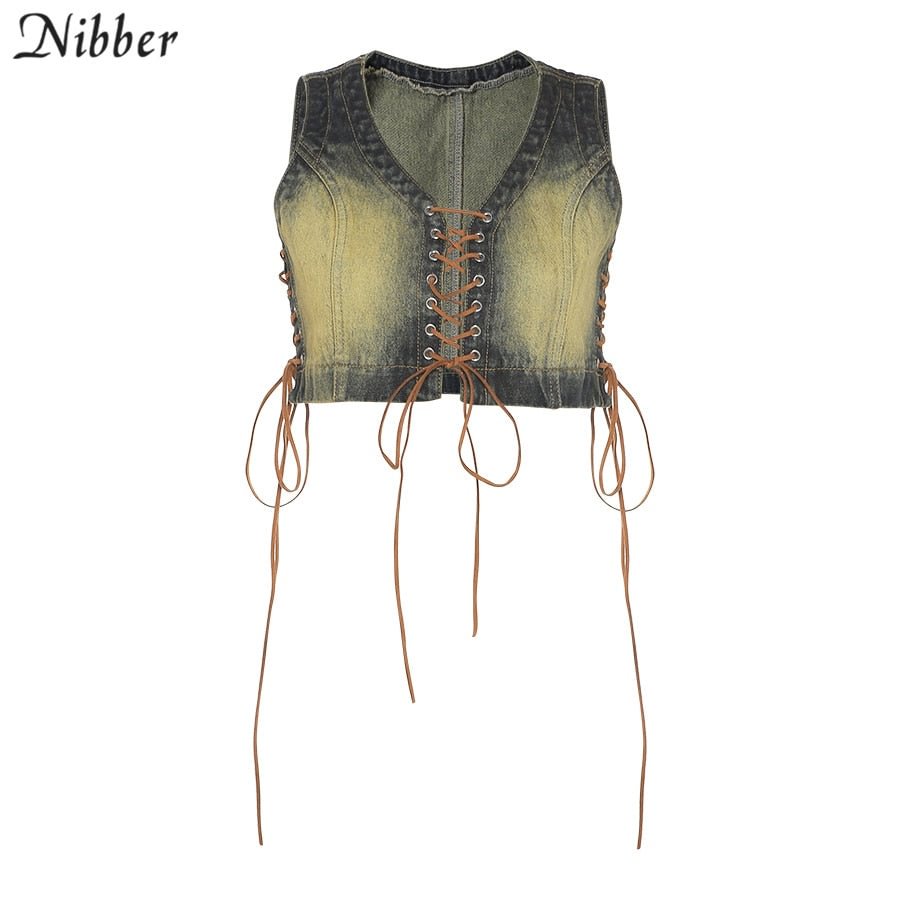 Nibber 2021 Summer New Product Ladies Denim Tie-up Vest Fashion Casual Tight-fitting  Y2K Short Top Comfortable Vest Denim Tank