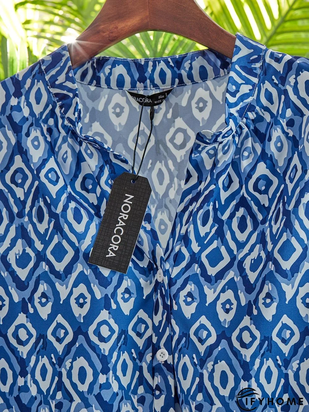 Women's Holiday Weekend Geometric Buttoned V Neck 3/4 Sleeve Casual shirt | IFYHOME