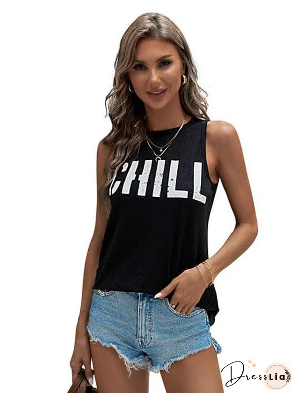 Loose Fit Women'S Slogan Printed Sleeveless Top