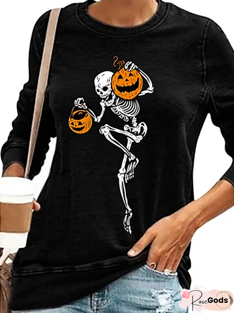 Halloween Printed Round-Neck Long-Sleeved Hoodies