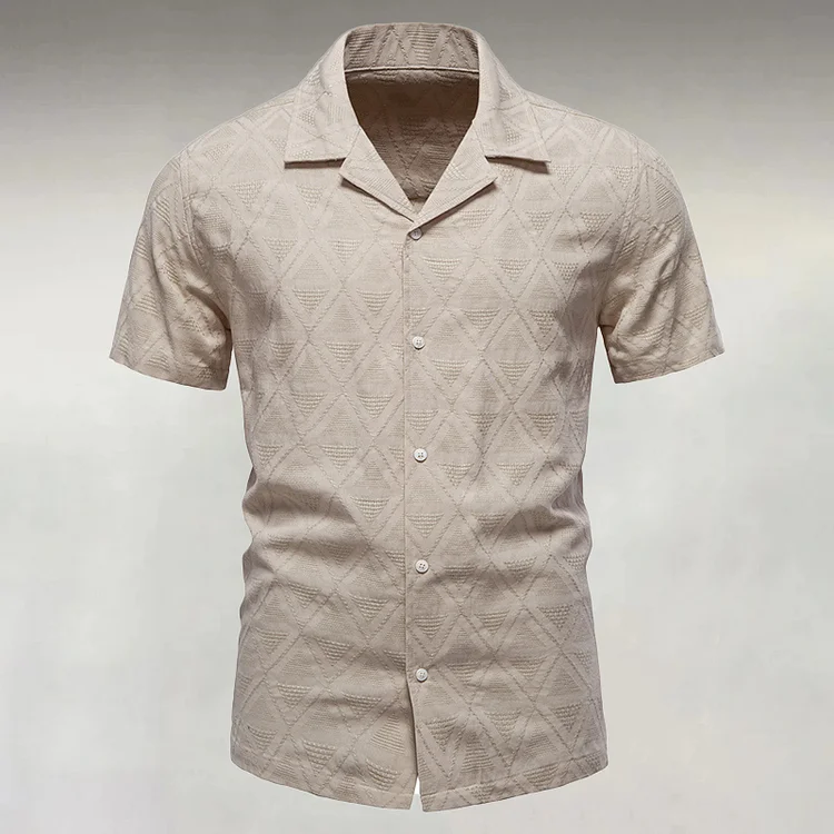 Men's Camp Collar Single Breasted Short Sleeve Jacquard Plaid Shirt