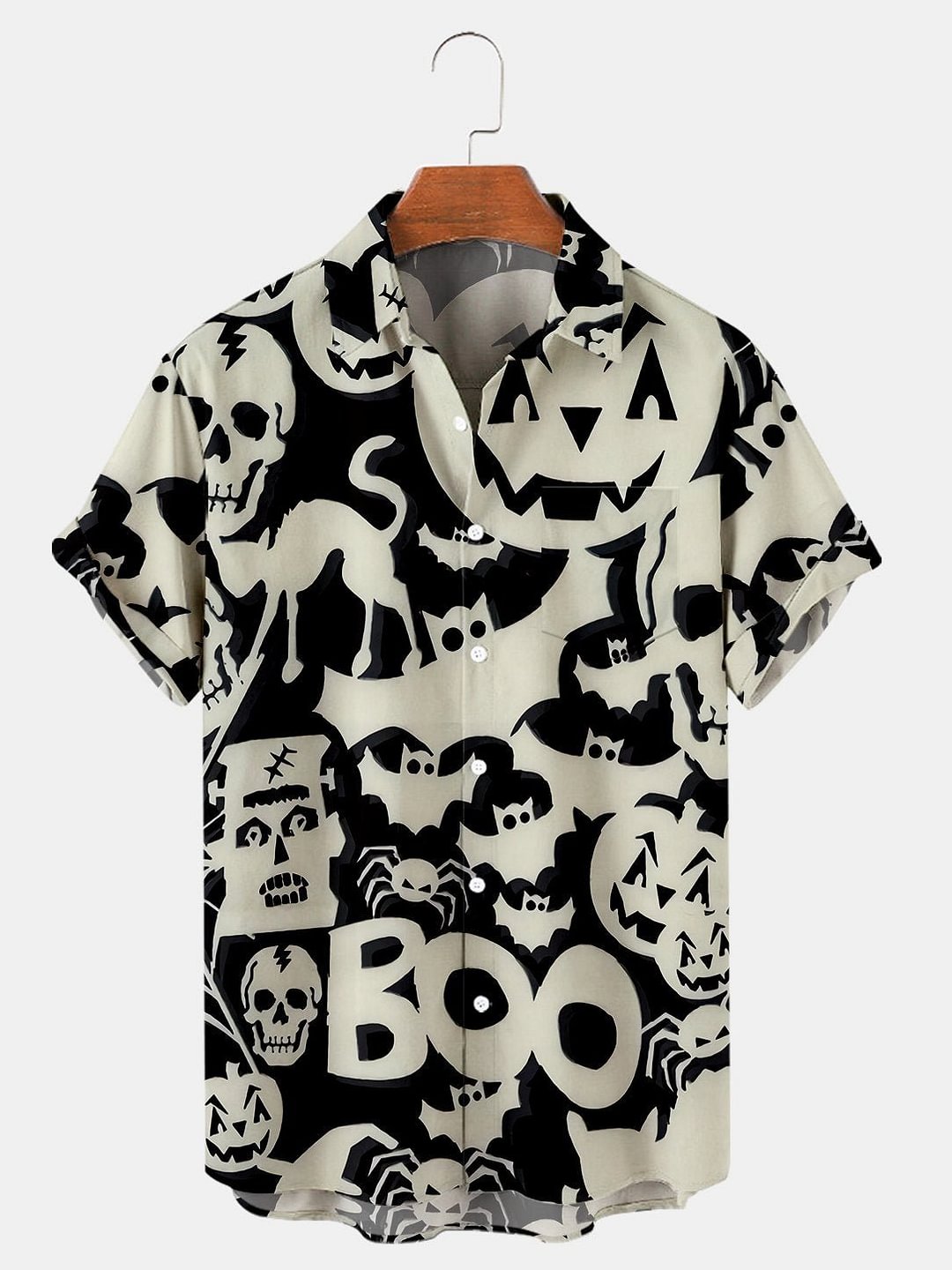 Men's Simple Halloween Irregular Patchwork Printed Casual Shirt