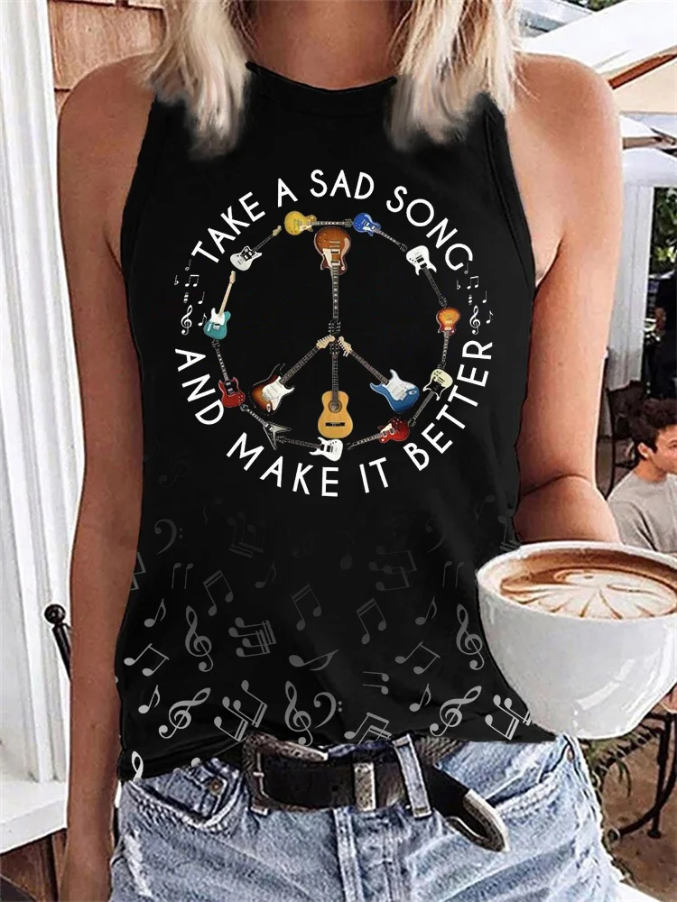 Guitars Peace Sign Classic Song Music Notes Tank Top