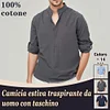 Gioiacombo&trade; Camicia Henley a maniche lunghe in cotone tinta unita da uomo
