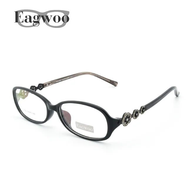 Acetate TR90 Women Female Eyeglasses Full Rim Crystal Optical Frame Prescription Plain Clear Elegant Eye Glasses 152