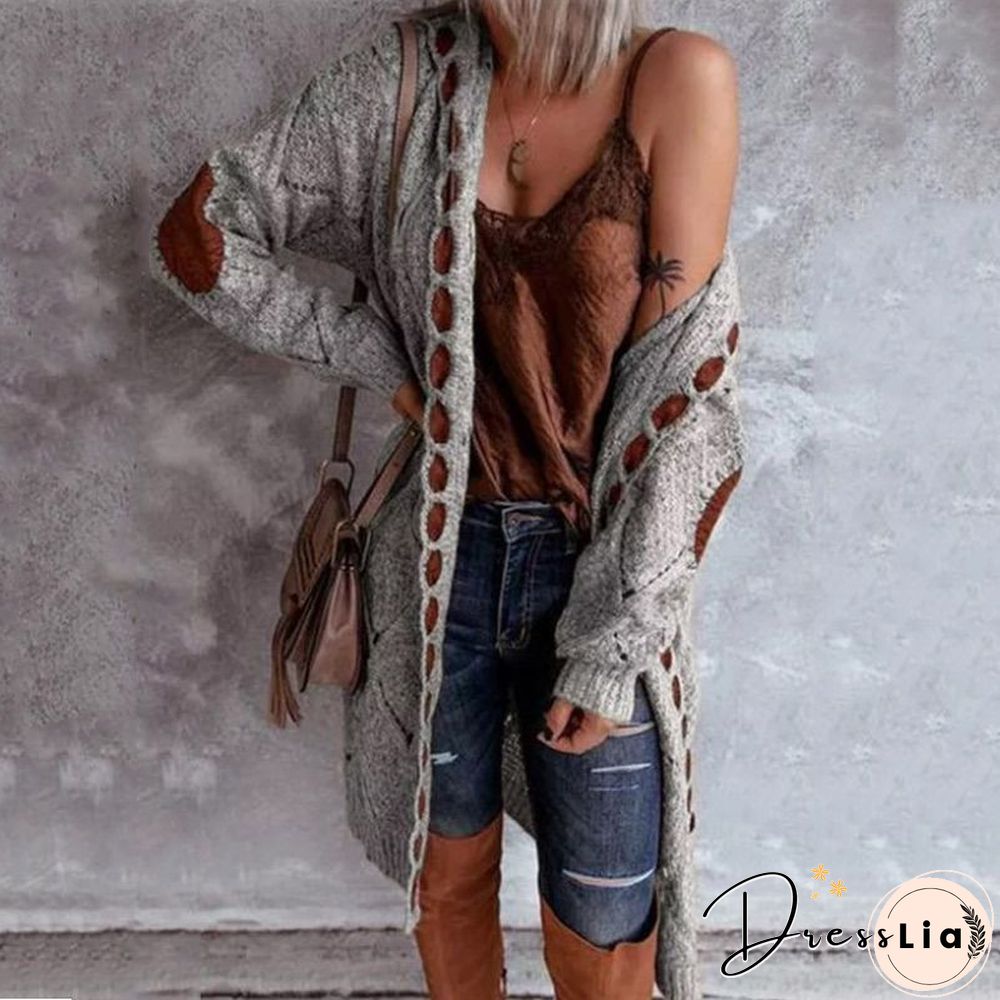 Elegant Hollow Out Braided Long Cardigan Sweater Coat With Hood