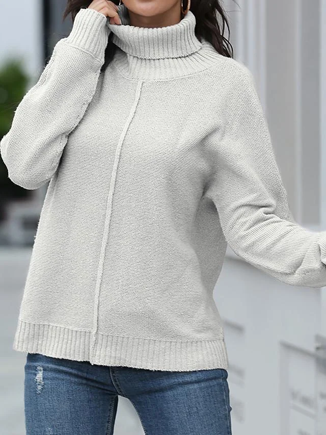 Women's Modern Contemporary Classic Solid Colored Sweater Long Sleeve Sweater Cardigans Turtleneck Fall Winter White Black Khaki | IFYHOME