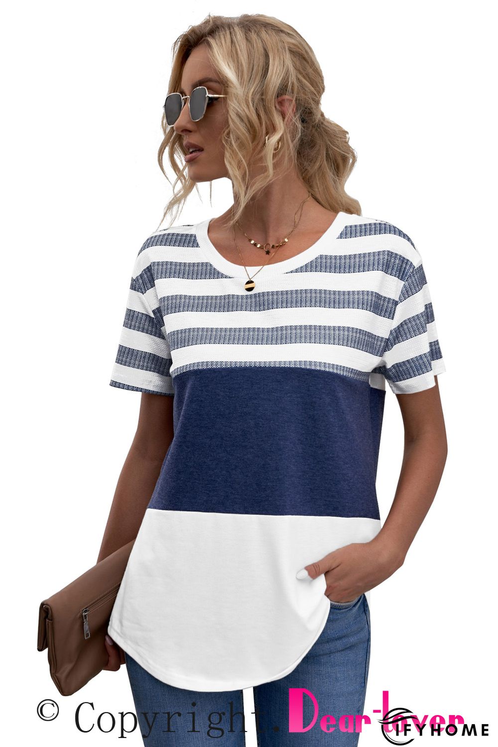 White Stripes Colorblock T-shirt | IFYHOME