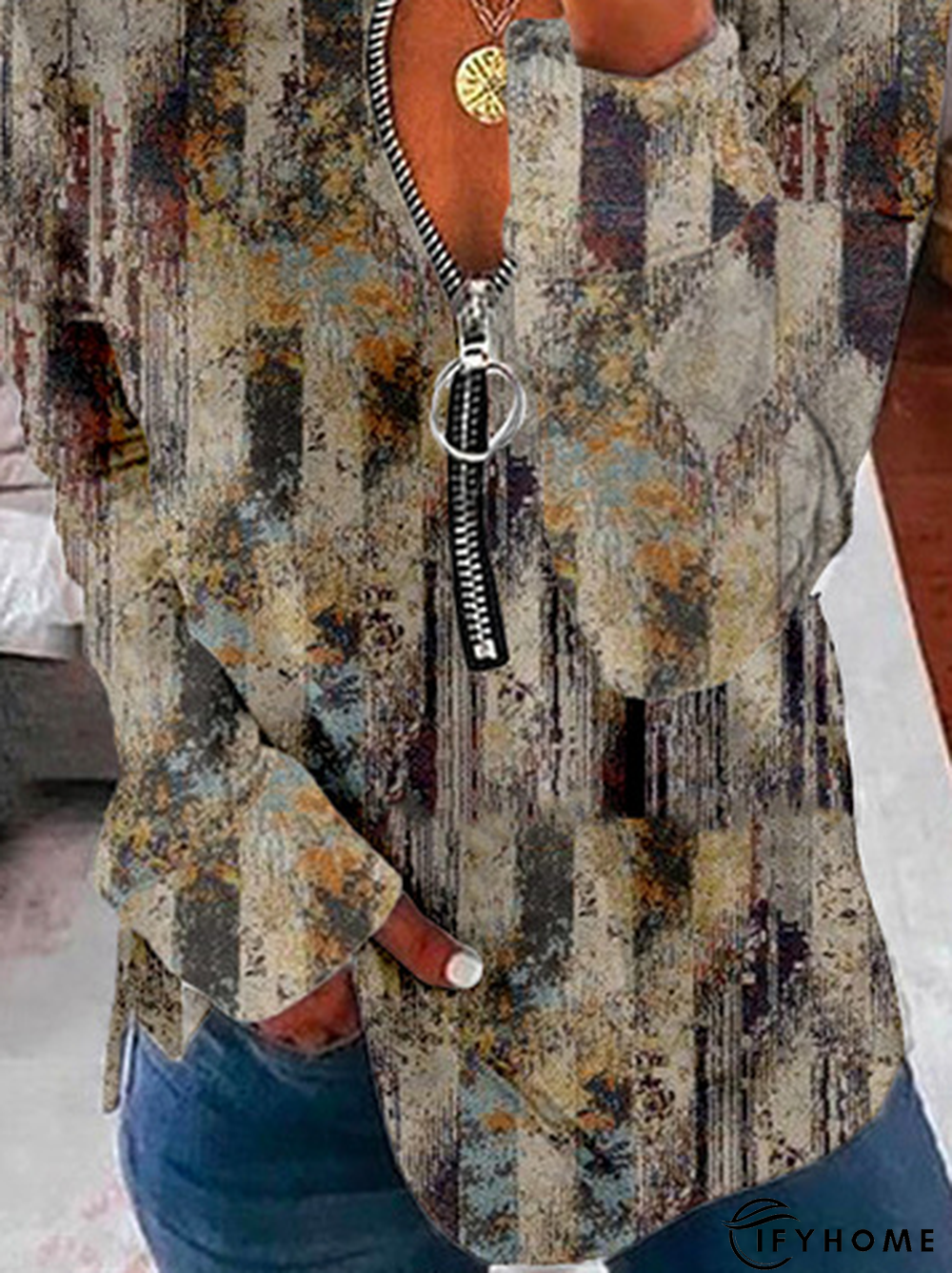 V Neck Cotton-Blend Loose Hoodies & Tunic Sweatshirt | IFYHOME