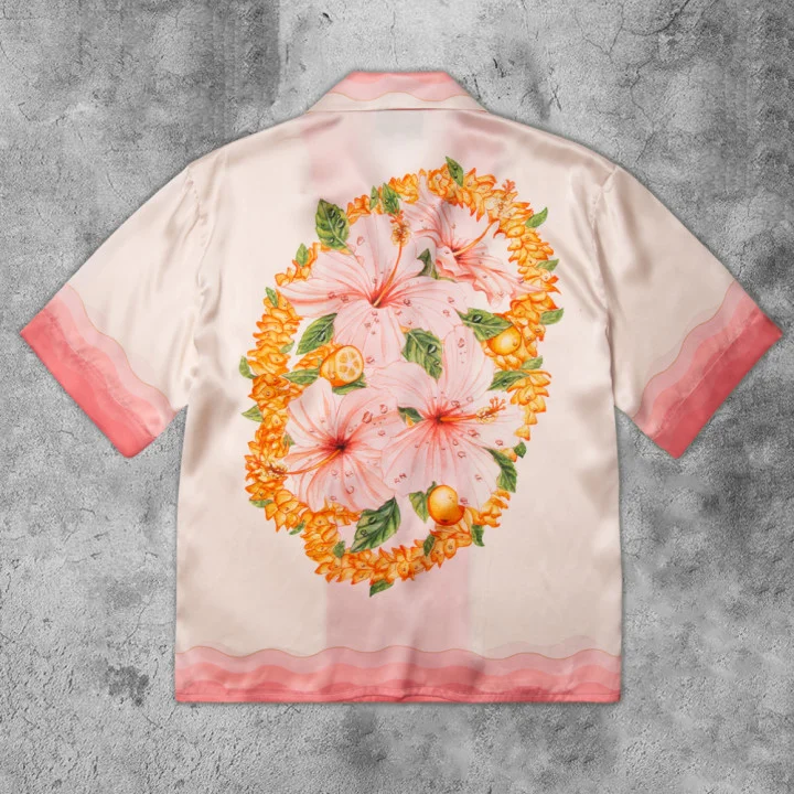 Fashion flower style literary fan print short-sleeved shirt