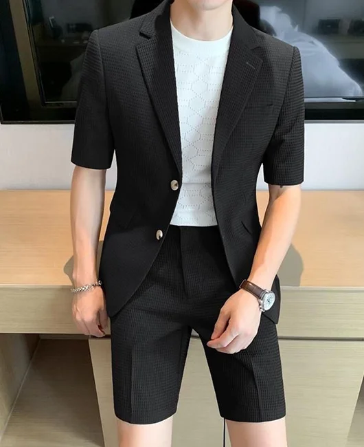 Business Casual Short Sleeve Blazer & Short 2Pcs Set Okaywear
