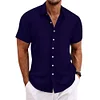 Camicia da uomo a maniche corte jacquard rigata in cotone e lino con revers