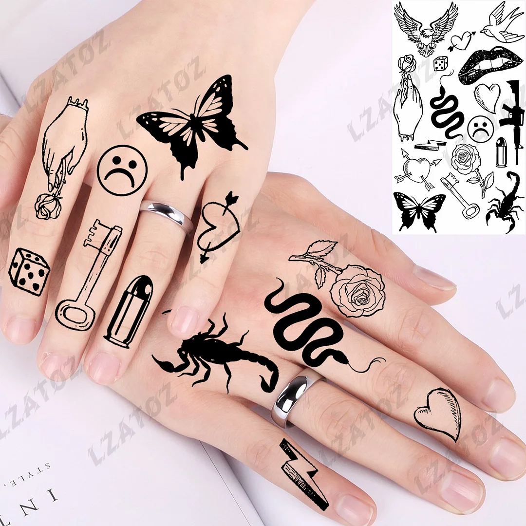 Sdrawing Eye Flower Temporary Tattoos For Woman Adults Rose Butterfly Tiny Fake Tattoo Sticker 3D Finger Waterproof Tatoos