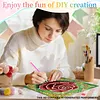 Green Background Rose DIY Linen Diamond Art Painting Tote Bag for Adults