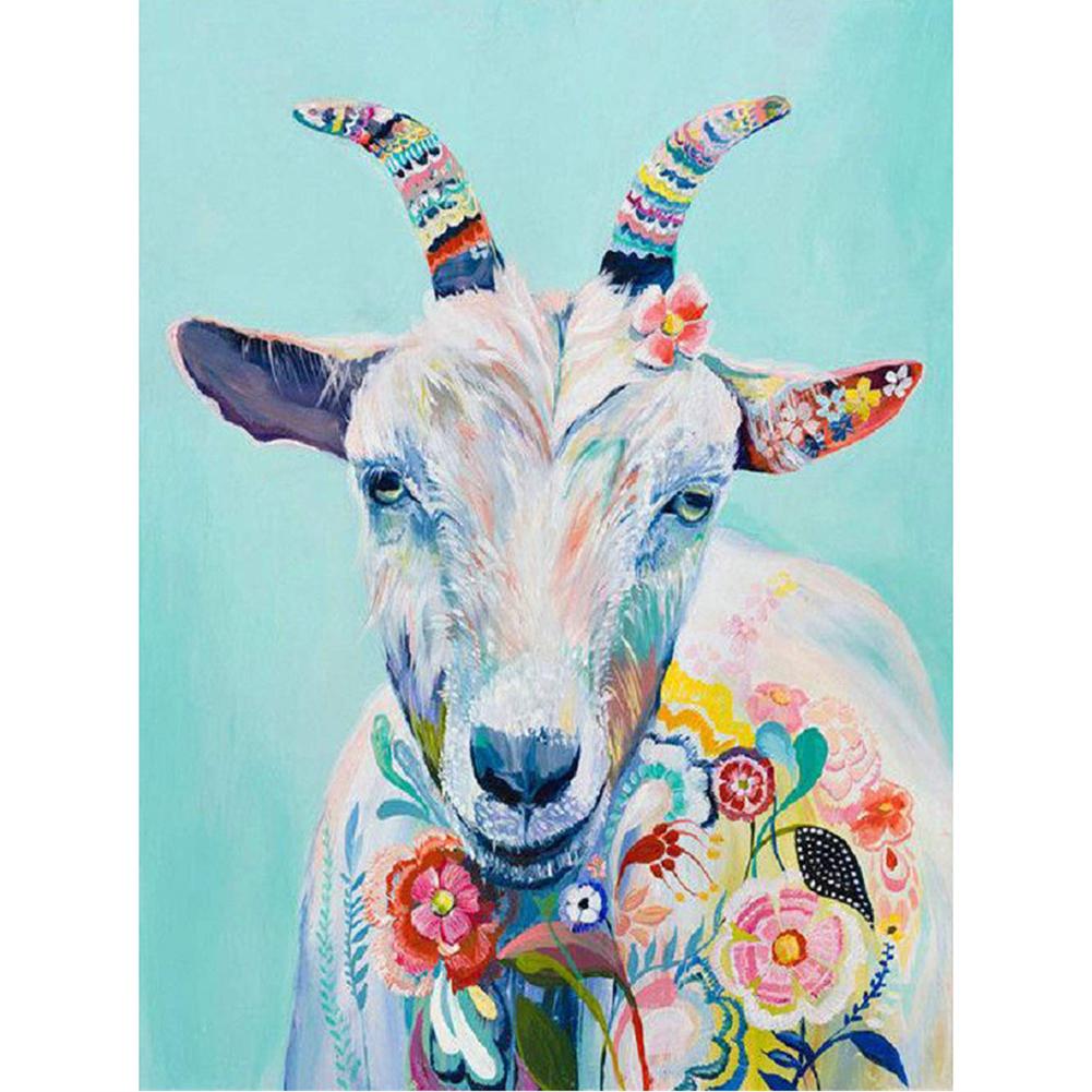 

40*30CM - Flowers Goat - Round Drill Diamond Painting, 501 Original