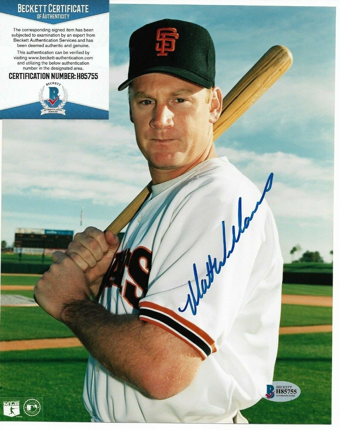 Giants Marine Matt The Bat Williams Signed 8x10 Baseball Photo Poster painting Beckett Nationals