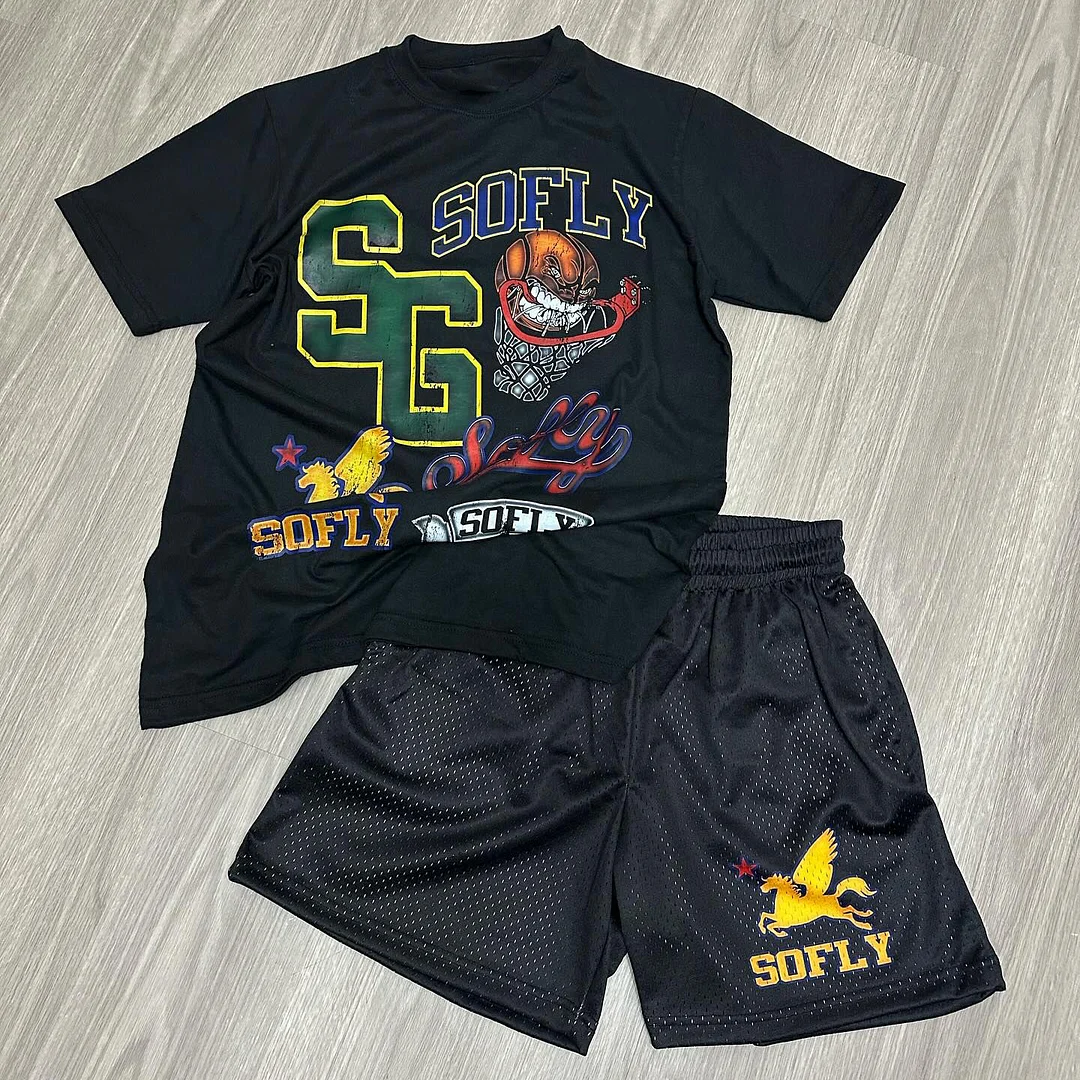 Sofly Print T-Shirt Shorts Two-Piece Set