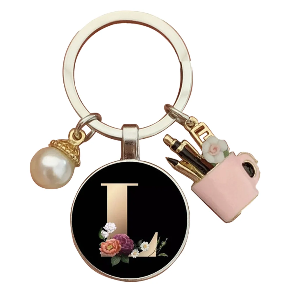 Resin Alphabet Letter Keychain Pearl Alphabet Key Ring Charms for Key Handbag Backpack