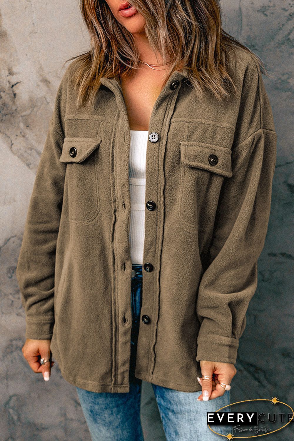 Turn Down Collar Buttoned Shirt Jacket