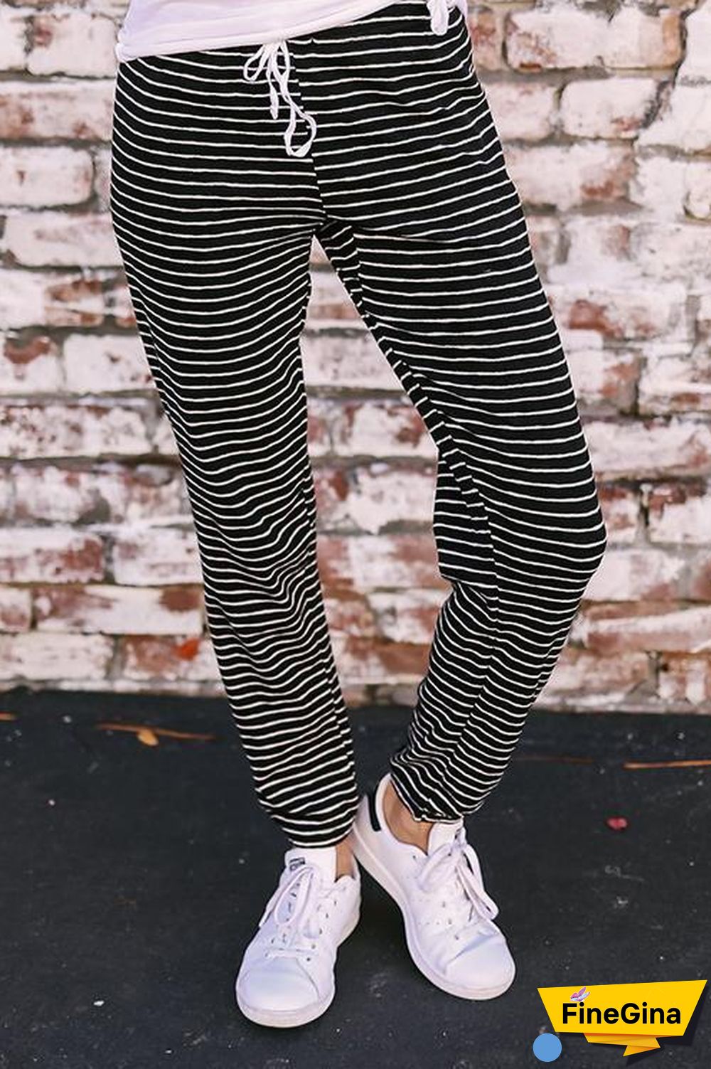 Lace-up Striped Drawstring Pants