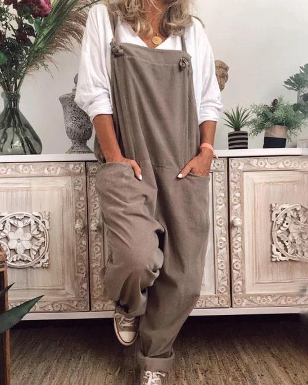 Womens Plus Size S-5XL Overalls Casual Loose Jumpsuit-Linen Fashion