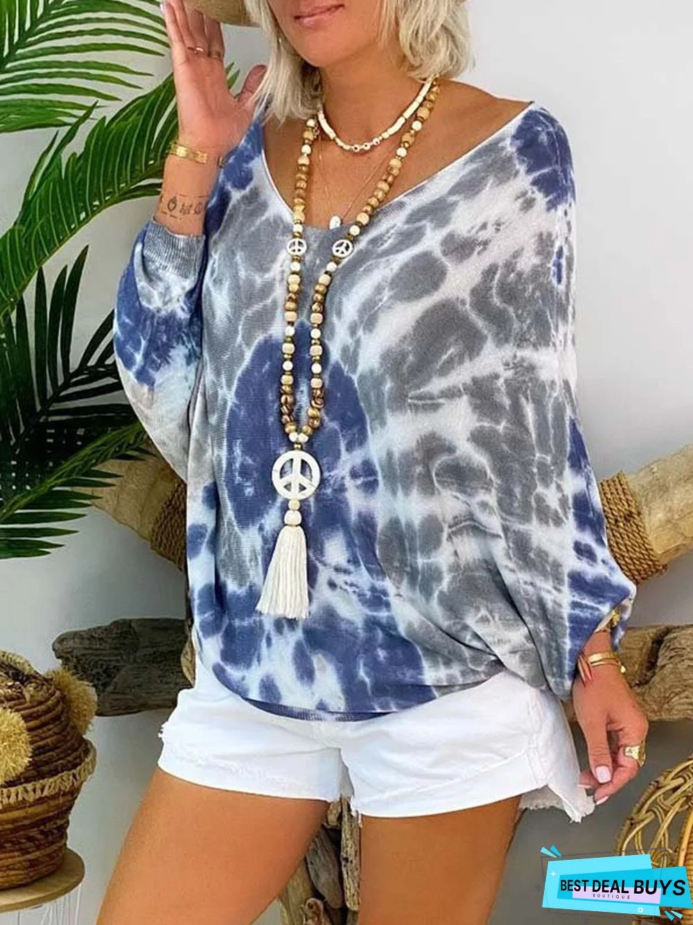 Casual Loose Printed Cotton-Blend Tunic T-Shirt