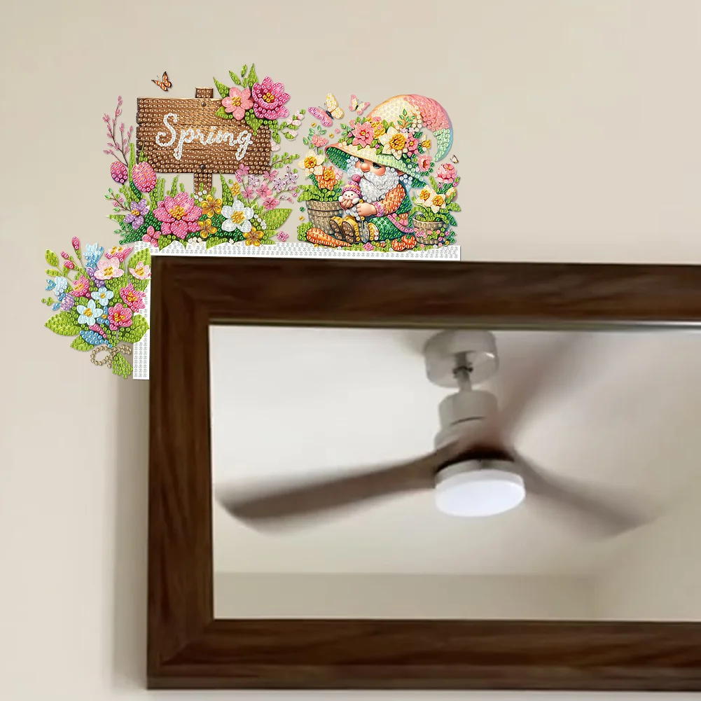 DIY Spring Garden Gnome Diamond Painting Art Door Right Angle Sign for Home Decor