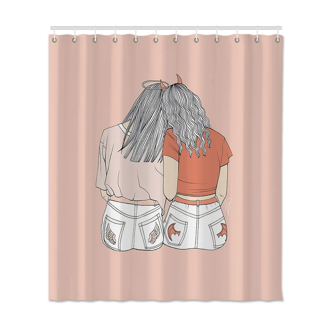 Creative Pink Shower Curtain Printed Girls Waterproof Shower Curtain For Bathroom Polyester Fabric Curtain With Hooks Home Decor