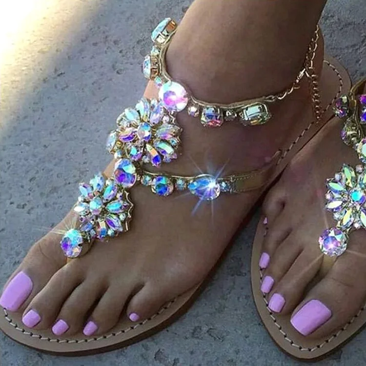 Ladies Rhinestones Sandals Summer Beach Slippers for Women Sandals Flip Flops Ladies Crystal Beach Sliders Casual Slippers Shoes QueenFunky