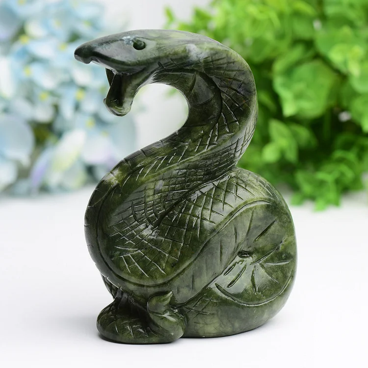 5.5" Green Jade Cobra Snake Crystal Carving Free Form